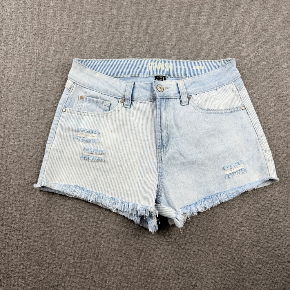 Rewash High Rise Denim Shorts Women's 28 Light Wash Distressed Striped Mixed